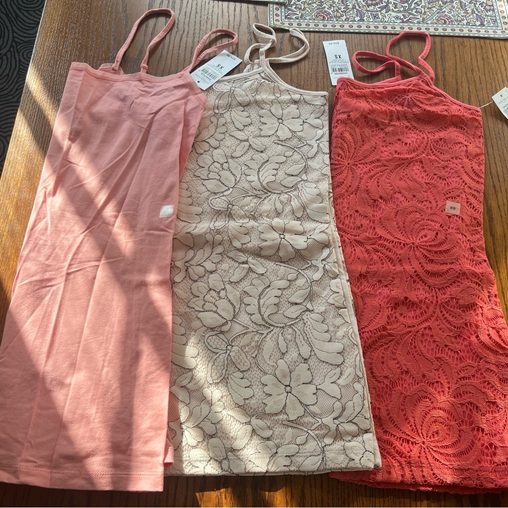 Set of Three Lace and Solid Camisoles
